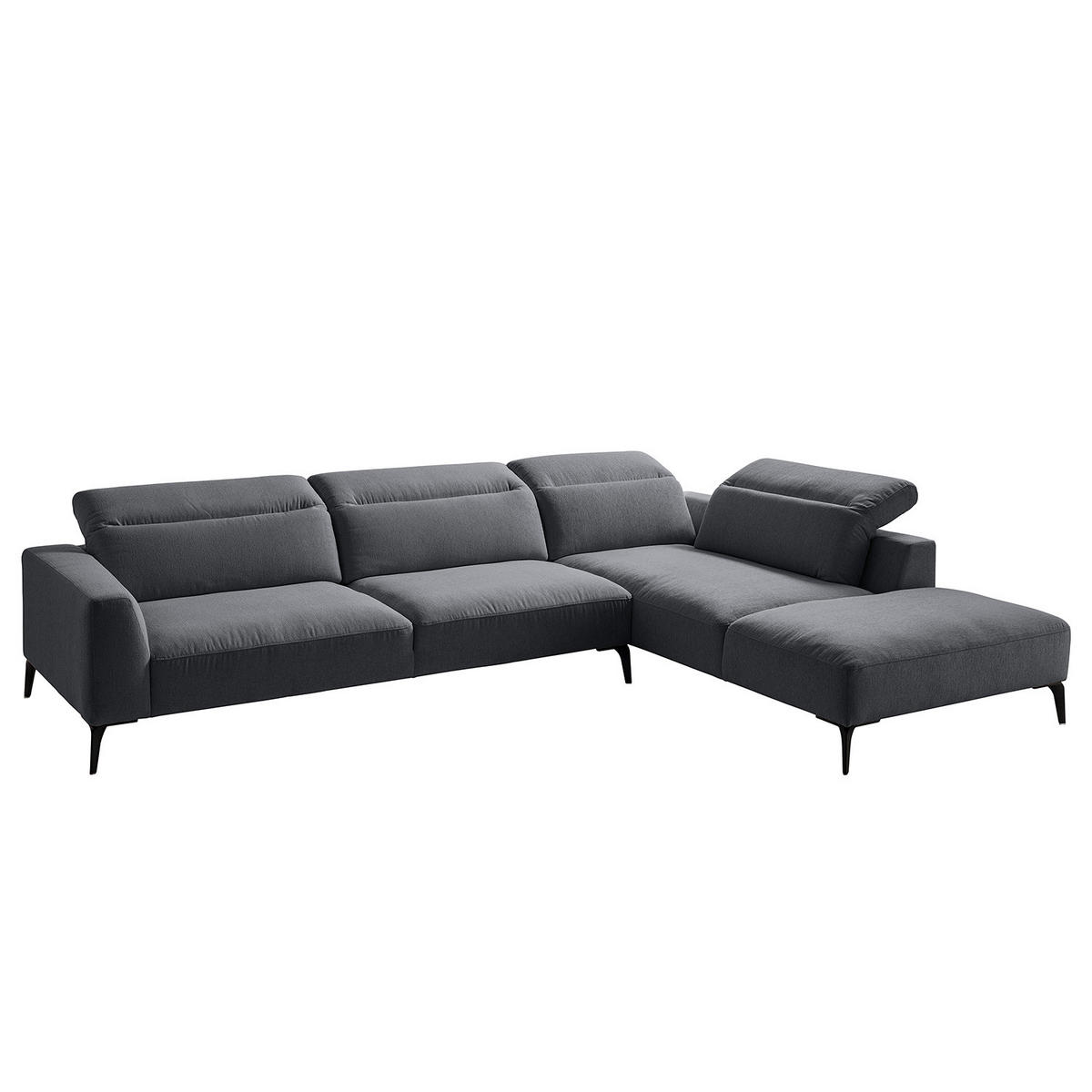 ECKSOFA mit Ottomane - Schwarz/Grau, Textil/Metall (325/238cm) - home24