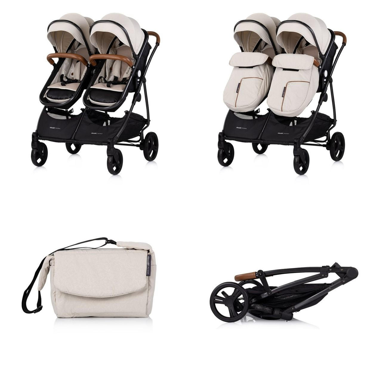 GESCHWISTERKINDERWAGEN Duo Smart creme klappbar, umbaubar, verstellbar, Fußsack - Beige, Metall (80/75/104cm) - Chipolino