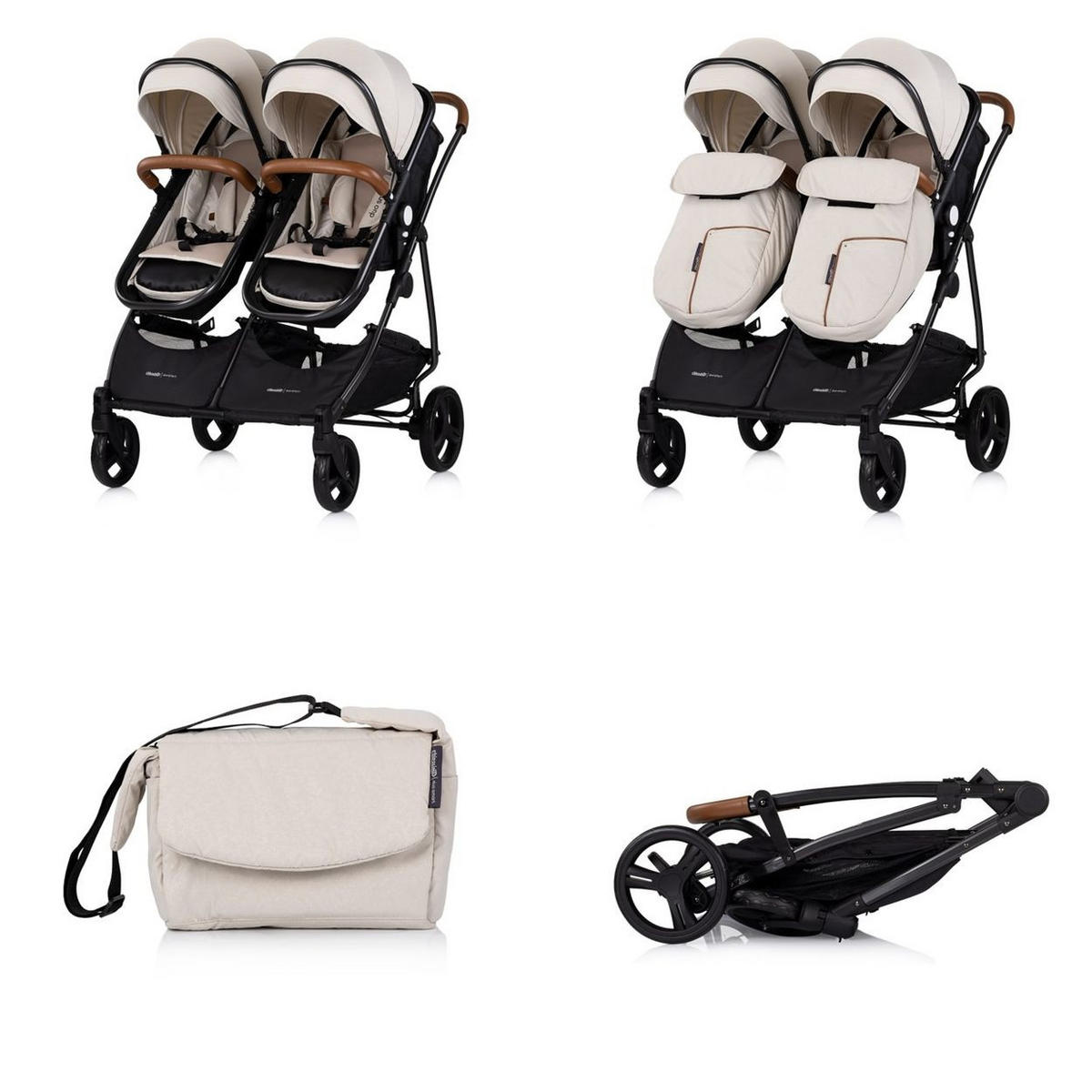 GESCHWISTERKINDERWAGEN Duo Smart creme klappbar, umbaubar, verstellbar, Fußsack - Creme, Metall (80/75/104cm) - Chipolino