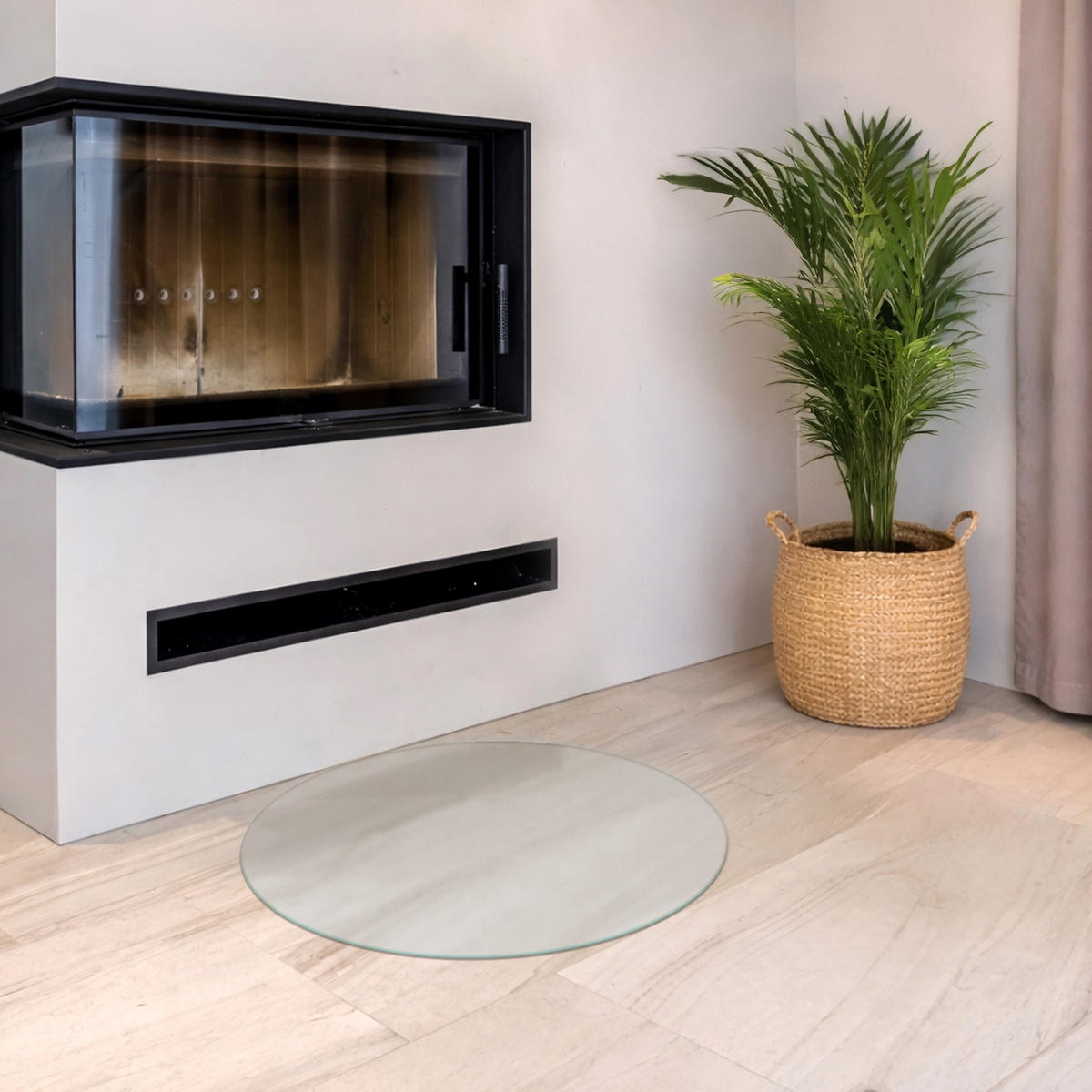SKLENĚNÁ PODLOŽKA pod kamna Ø60 cm – mléčné sklo - průhledná, sklo (60/70/0.4cm) - TULUP