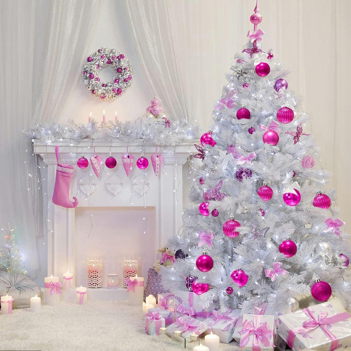 WEIHNACHTSKUGELN 36-teiliges Set Kunststoff 4 cm - Pink, Kunststoff (4/4/4cm)