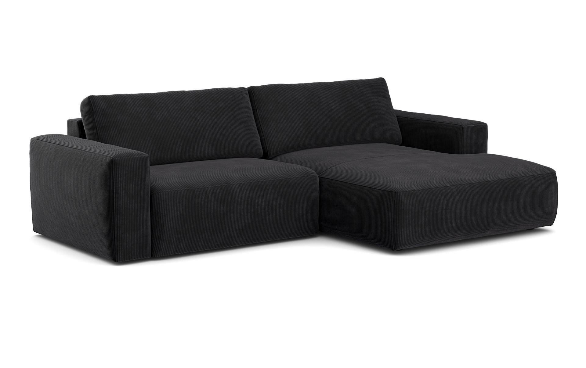ECKSOFA mit Cord-Stoff - Anthrazit/Schwarz, Holz/Kunststoff (175/288cm) - Cotta