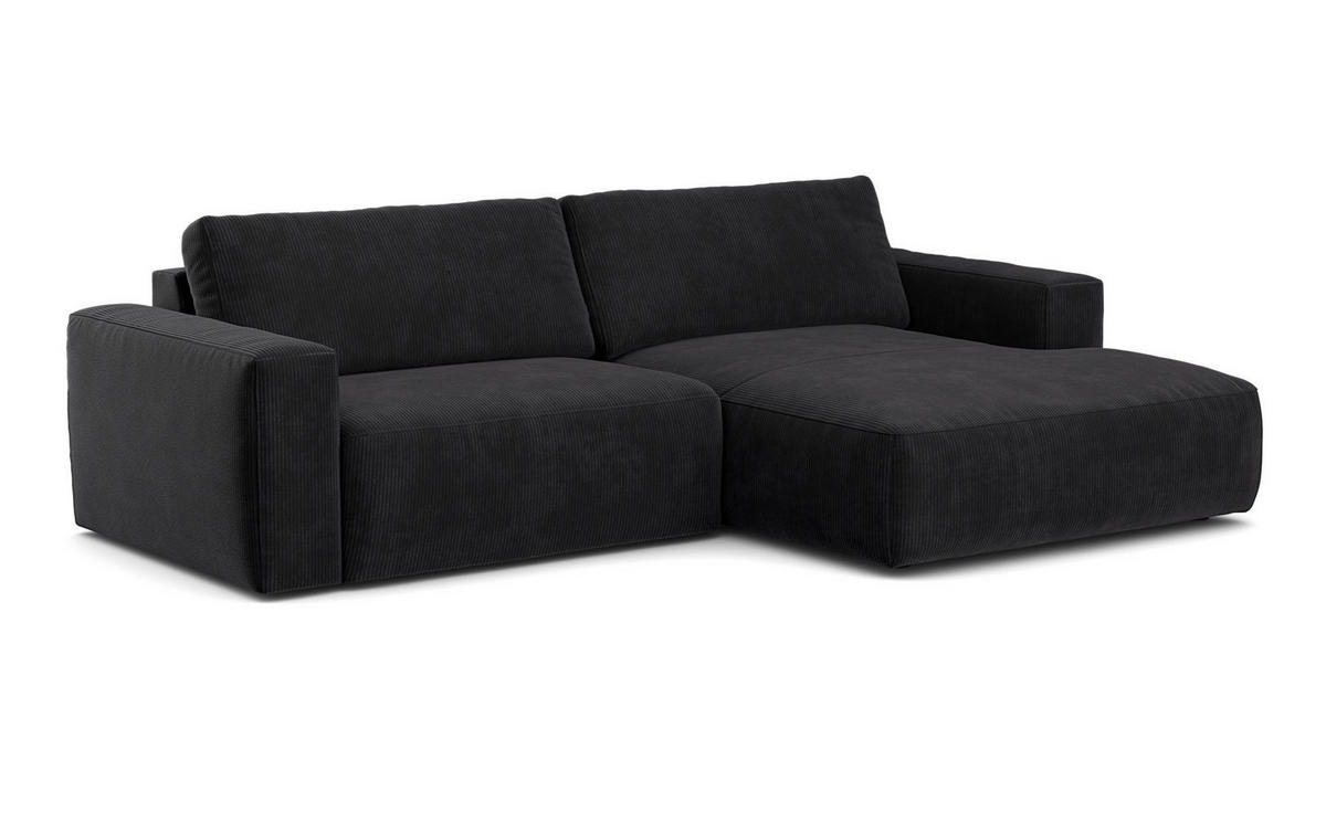 ECKSOFA mit Cord-Stoff - Anthrazit/Schwarz, Holz/Kunststoff (175/288cm) - Cotta