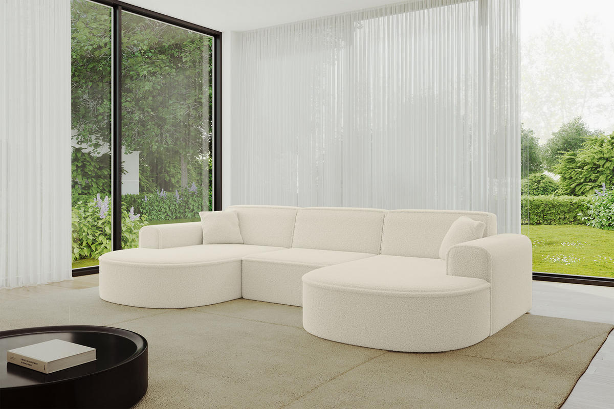 WOHNLANDSCHAFT MARI-U1 - 303x171x79 cm Beige Bouclé - Beige/Schwarz, Holzwerkstoff/Kunststoff (303/79/171cm) - ALTDECOR