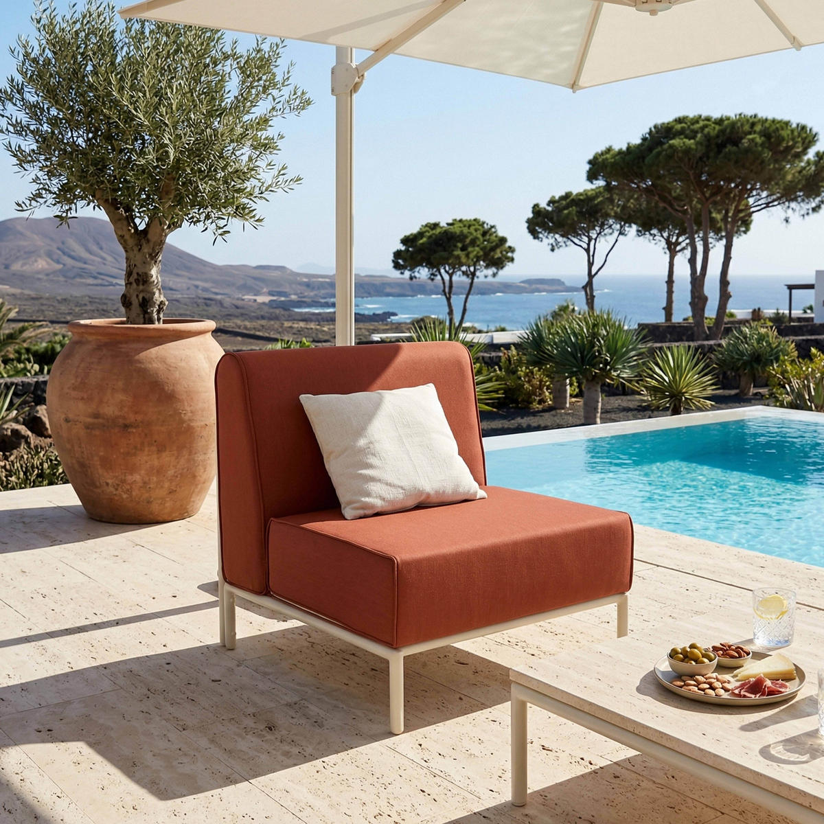GARTENSOFA mit 2 Sitzplätzen, Terrakotta - Rot, Textil (80/78/144cm) - Oviala