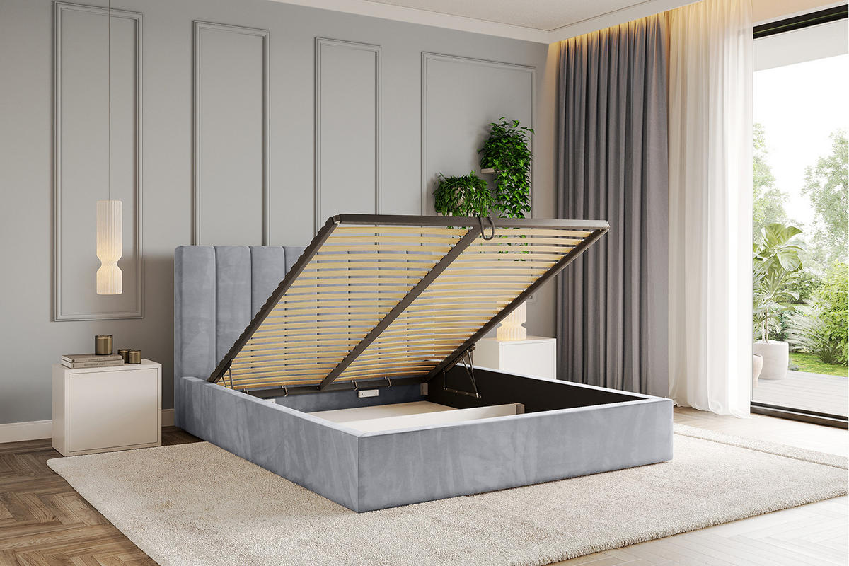 POLSTERBETT mit Bettkasten und Lattenrost, Bett mit Matratze H3/H4 - STERA 160x200 Hellgrau - Hellgrau, Holzwerkstoff/Textil (160/200cm) - ALTDECOR