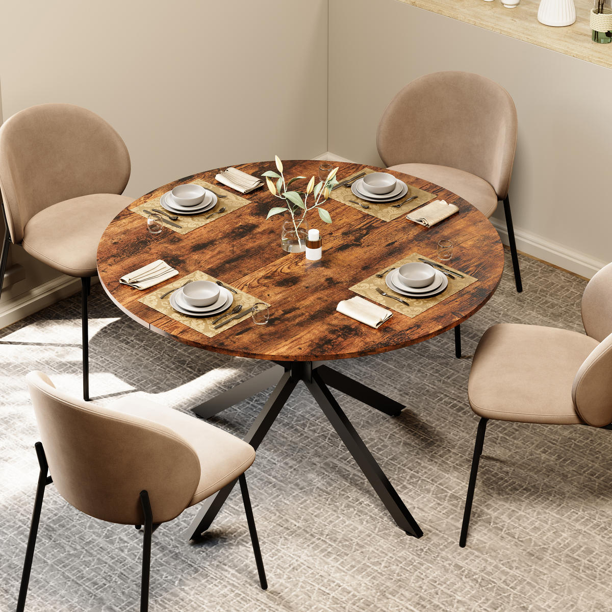 ESSTISCH 120/120/76 cm schwarz braun aus Eisen mit höhenverstellbaren Füßen - Schwarz, Holzwerkstoff (120/120/78cm) - OKWISH