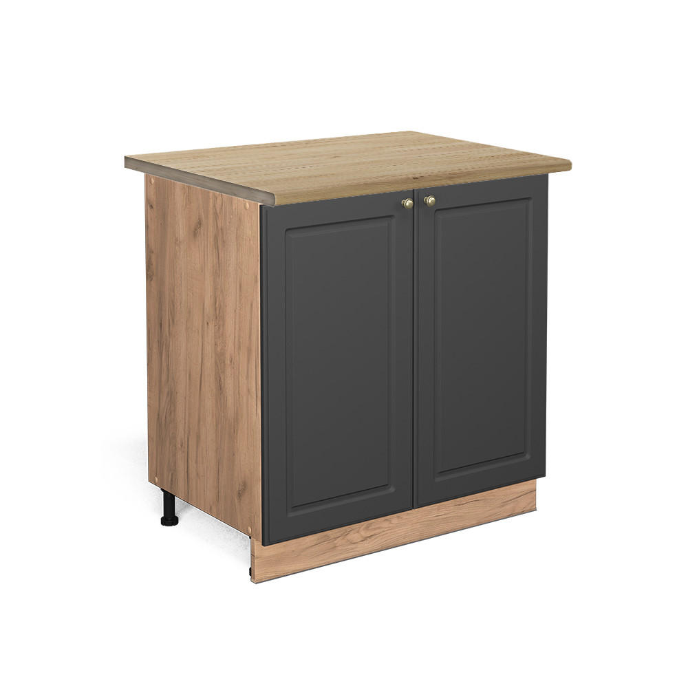 SPÜLENUNTERSCHRANK Fame-Line Anthrazit-Gold 80 cm mit Regal, AP Eiche - Anthrazit/Eiche Wotan, Holzwerkstoff (80/82/60cm) - Vicco