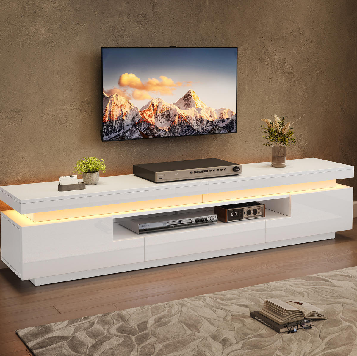 TV-ELEMENT mit LED 175 x 38 x 45 cm Hochglanz Weiß - Weiß, Holzwerkstoff (38/45/175cm) - Beauniv