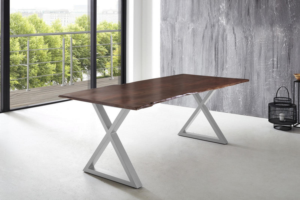 ESSTISCH LUBIN - Silberfarben/Braun, Holz/Metall (100/220/77cm) - SAM