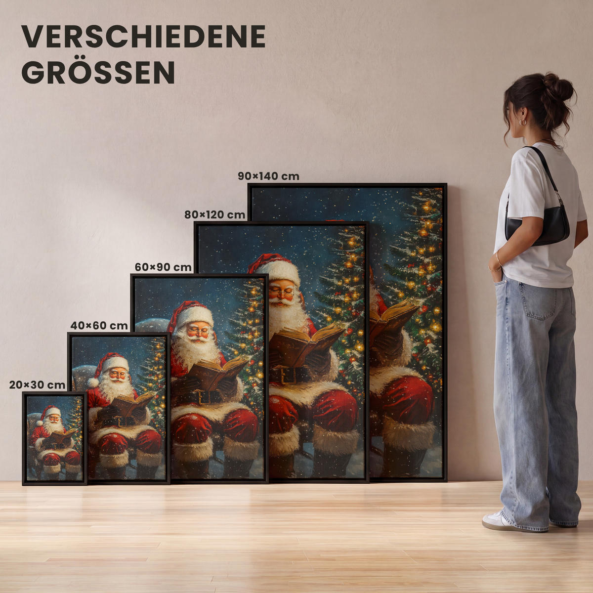 LEINWAND Bilder mit Rahmen - Weihnachtsmann - Weihnachten - Winter - Weihnachtsbaum - 20x30 - Bordeaux, Textil (20/30cm) - MuchoWow