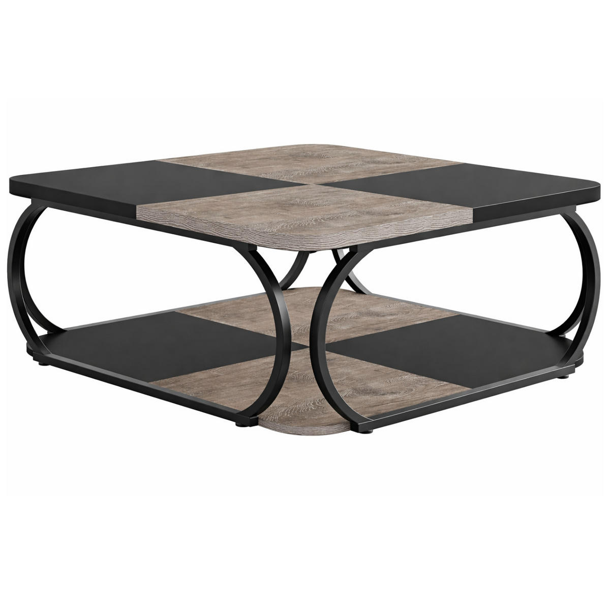 COUCHTISCH in Holzoptik Schwarz/Grau mit Ablage, ca. 100/100 /50 cm - Hellgrau/Schwarz, Holzwerkstoff/Metall (100/100/50cm) - Quality Elegance