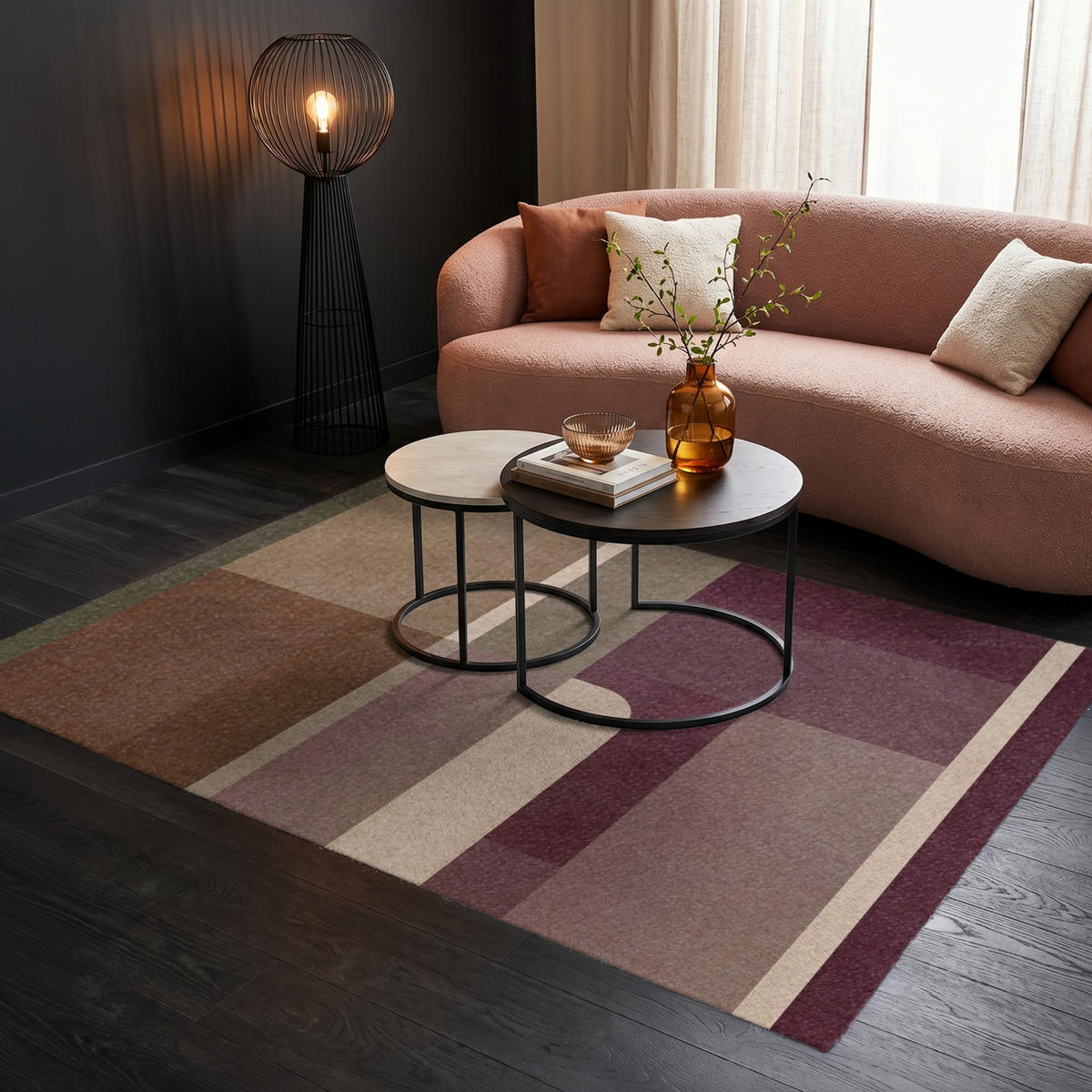 KOBERCE - Roviny - abstraktné - Bordeaux - línie - 200x140 cm - viacfarebná, textil/plast (200/0.4cm) - OnlyWow