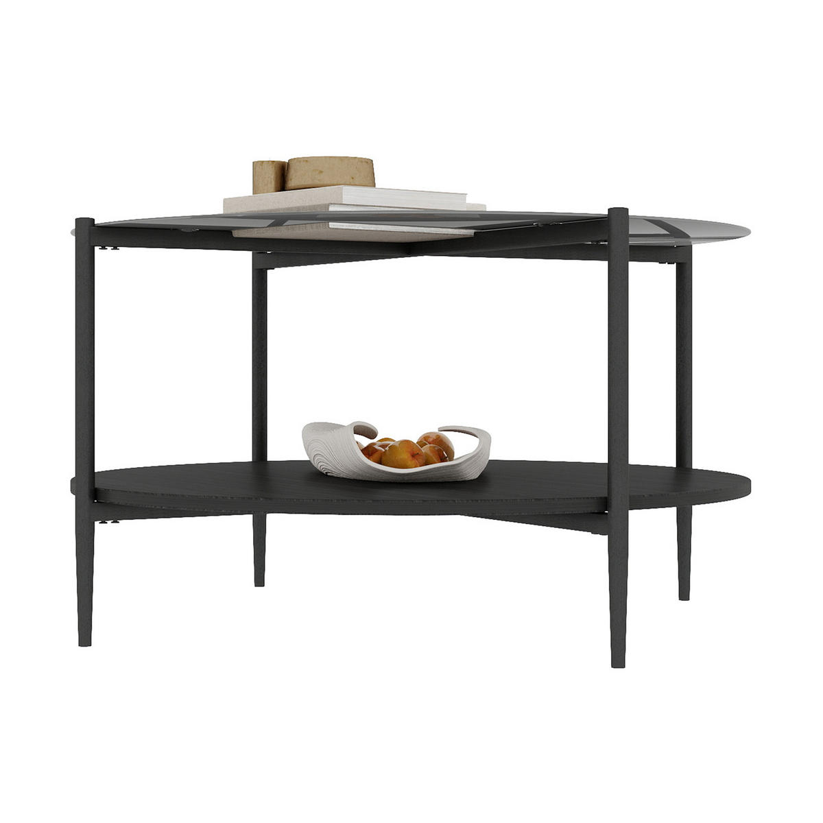 COUCHTISCH DE-37287 rund mit Glasplatte und zweistufigem Design Schwarz - Schwarz, Metall (82/82/45cm) - ComfortXL