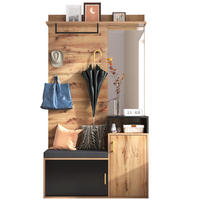 GARDEROBEN-SET 4 Haken Spiegel Schuhschrank Ablage Sitzbank modern - Schwarz, Holzwerkstoff (38.5/190/104cm) - FLIEKS