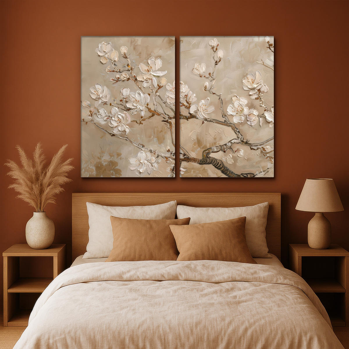 LEINWANDBILD 2er Set Beige - Blüte - Modern 160x120 cm - Greige, Textil (160/120cm) - MuchoWow