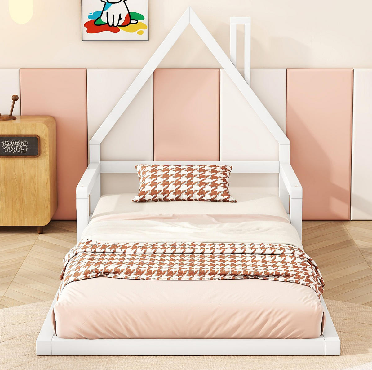 HAUSBETT aus Kiefer und MDF 90x200 cm Weiß in Hausform mit Lattenrost und pflegeleichter Oberfläche - Weiß, Holzwerkstoff (90/200cm) - Modfu