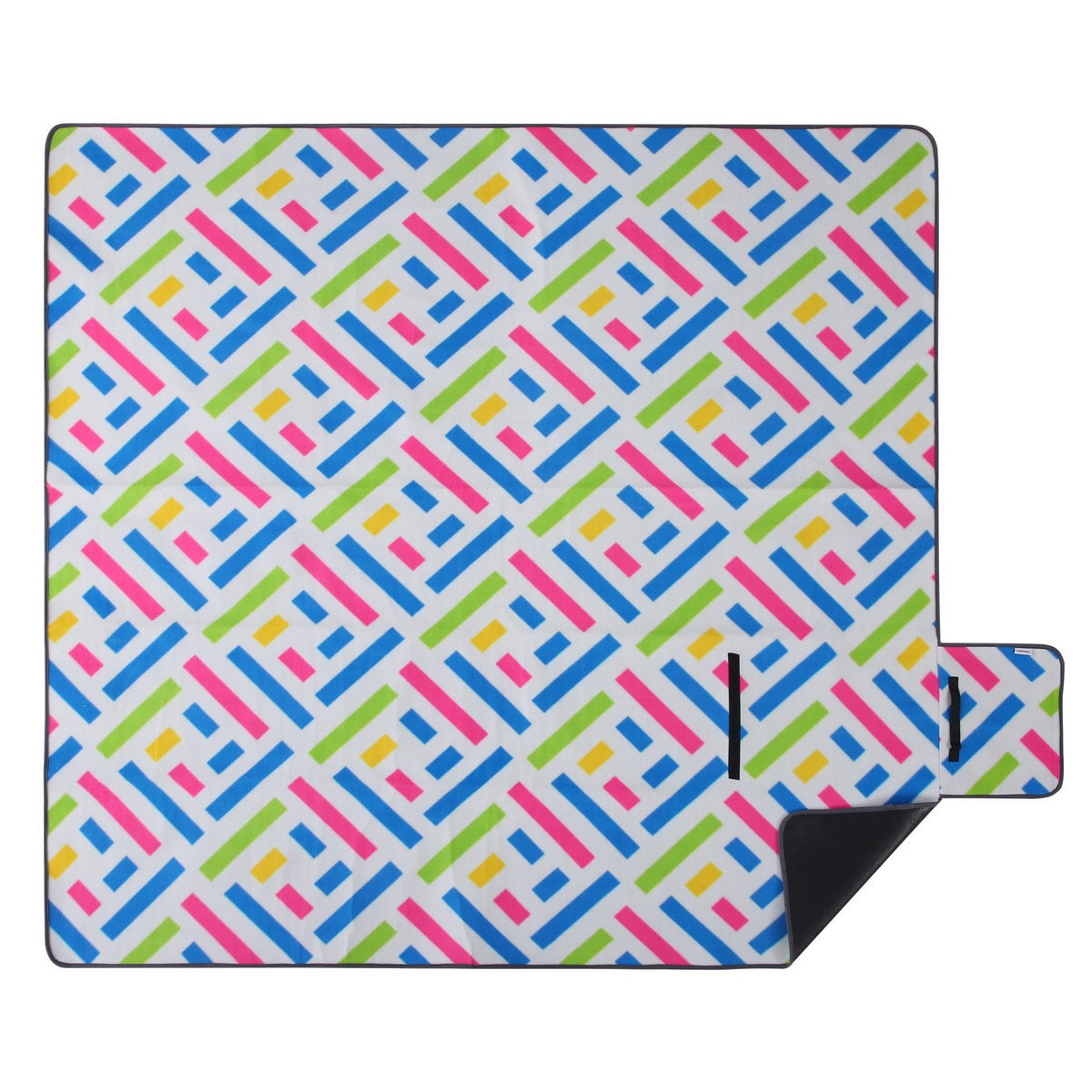 PICKNICKDECKE XXL 200x200 ecoline 100% recyceltes Fleece Grafik blau - Blau/Pink, Textil (200/200cm) - wometo