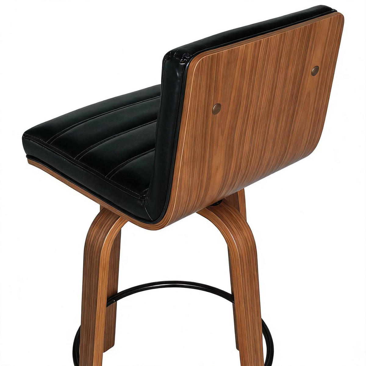 BARHOCKER mit PU-Lederpolsterung, Drehfunktion und Fußring - Schwarz, Holz (48/90/40cm) - MIVRAY