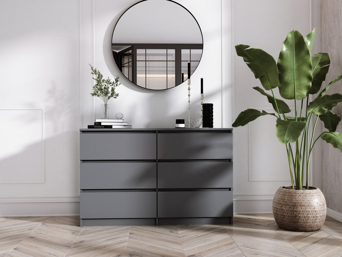 KOMMODE 6 Schubladen, Anthrazit, 120 cm x 39 cm x 78 cm - Anthrazit, Holzwerkstoff (120/78/39cm) - 3XE LIVING