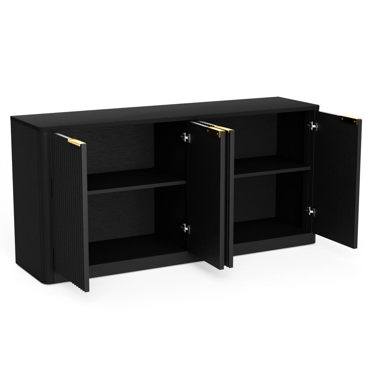 SIDEBOARD 150/40/70,5 cm in Schwarz mit 4 Türen und Wellenfront - Schwarz, Holzwerkstoff (150/70.5/40cm) - Flora Grace