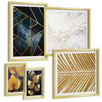 BILDER SET 5er Set - 50x50 cm & 20x30 cm & 40x60 cm Goldrahmen - Moderne Pflanzenmuster - Goldfarben, Kunststoff (40/60cm) - TULUP