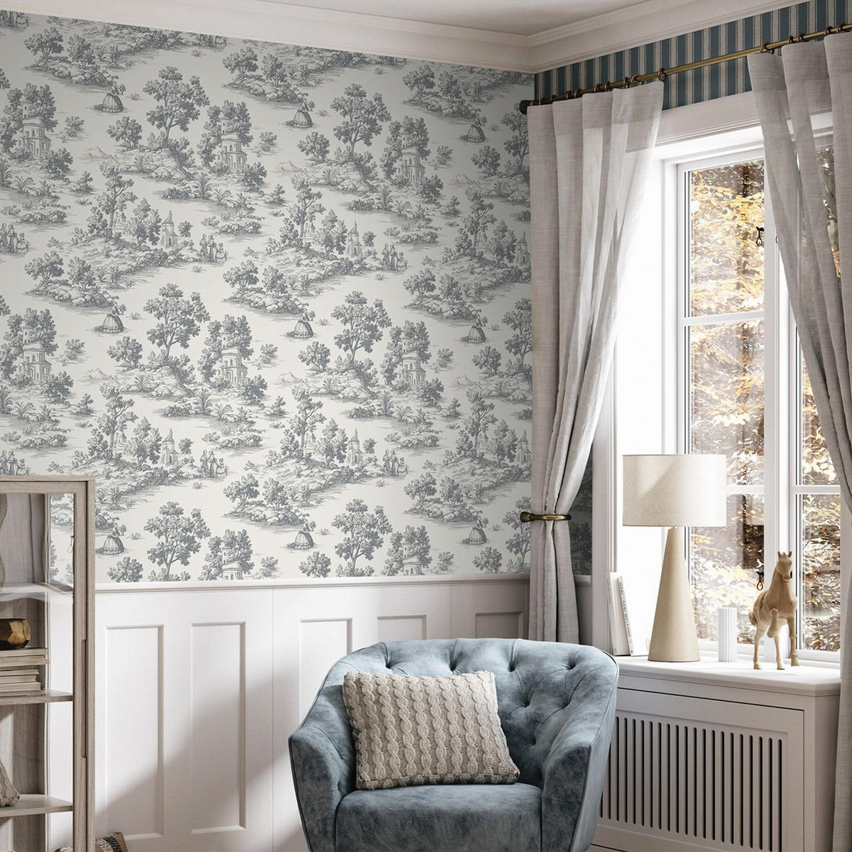 TAPETE Toile de Jouy 53 cm x 10 m - Grau, Papier (53/1000cm) - Sanders & Sanders