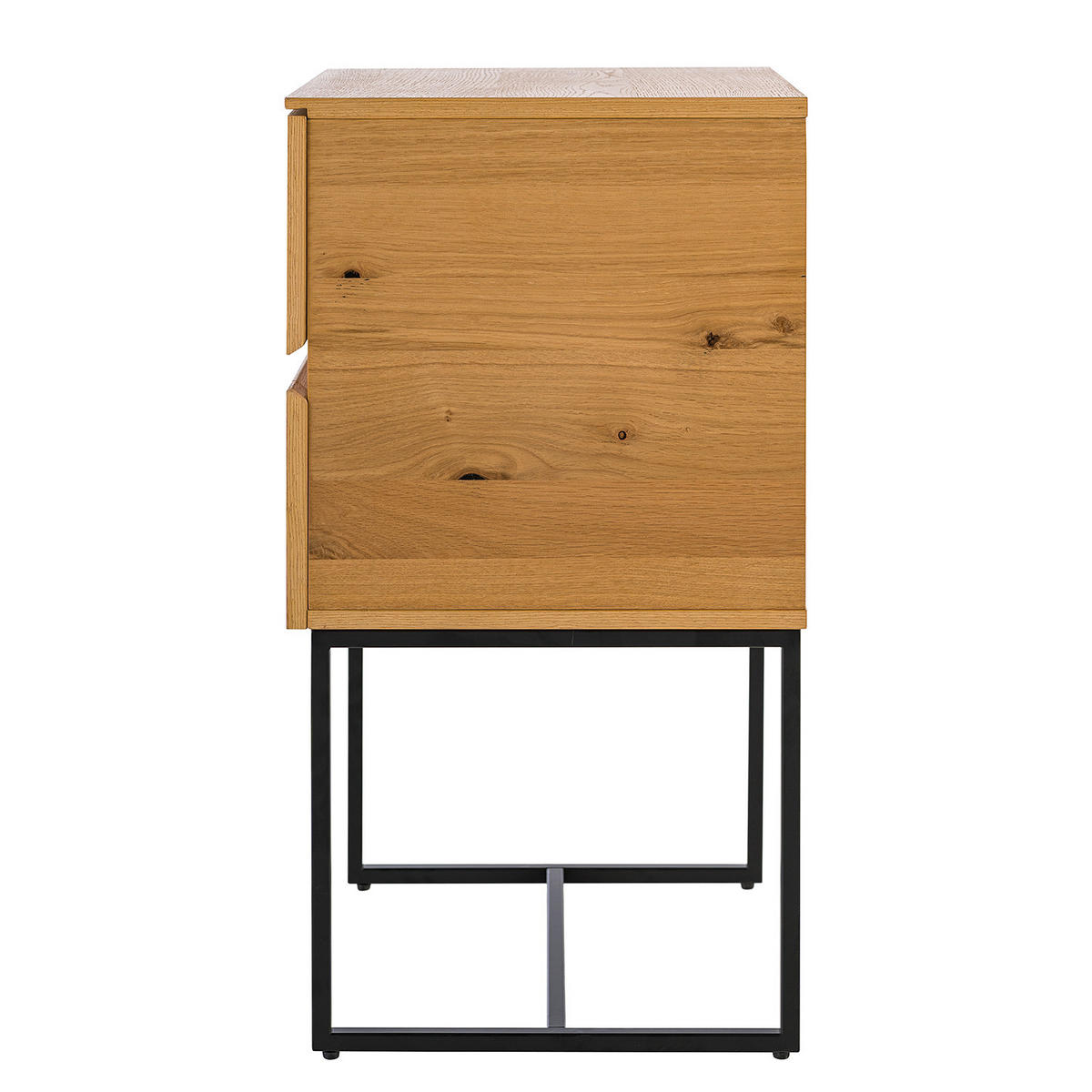 NACHTKOMMODE - Echtholzfurnier / Eisen - Eichefarben/Schwarz, Holzwerkstoff (42/75/40cm) - home24