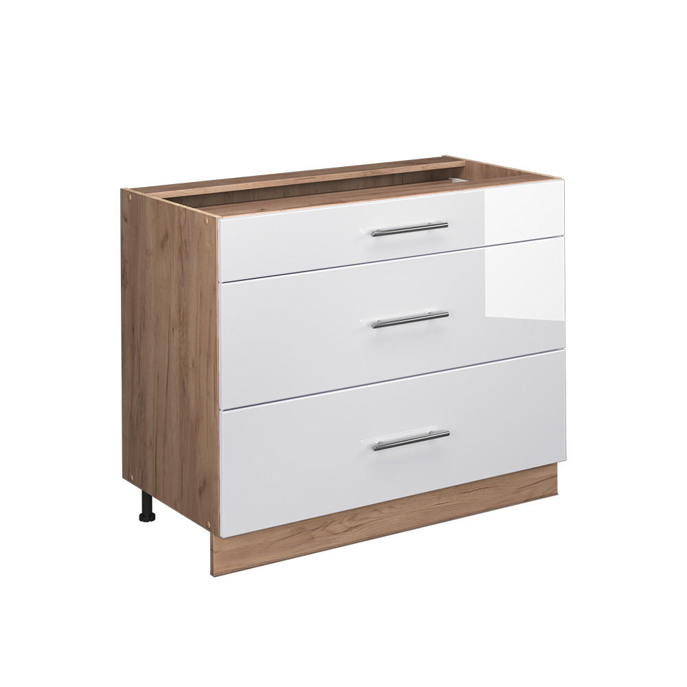 KÖKSUNDERSKÅP Fame-Line, Vit högblank/Goldkraft ek, 100 cm utan bänkskiva Vit högglans, Honungsek 82/100/51.6 cm