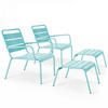 RELAXSESSEL MIT HOCKER 2-tlg., Türkisblau - Hellblau, Metall (64/72/60cm) - Oviala