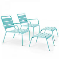 RELAXSESSEL MIT HOCKER 2-tlg., Türkisblau - Hellblau, Metall (64/72/60cm) - Oviala