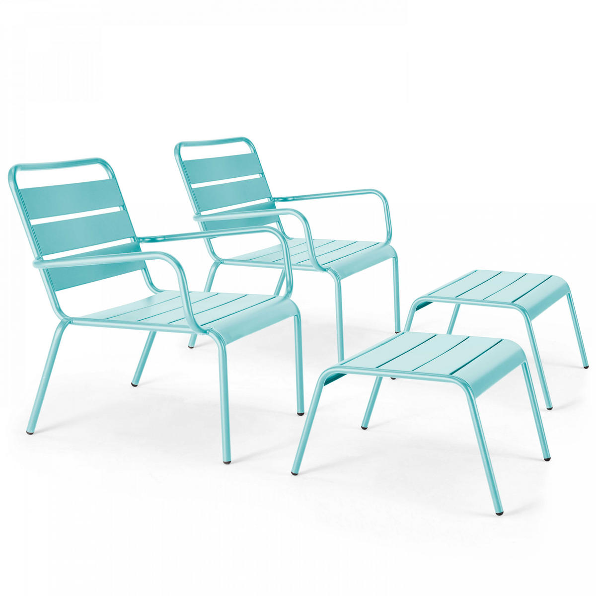 RELAXSESSEL MIT HOCKER 2-tlg., Türkisblau - Hellblau, Metall (64/72/60cm) - Oviala