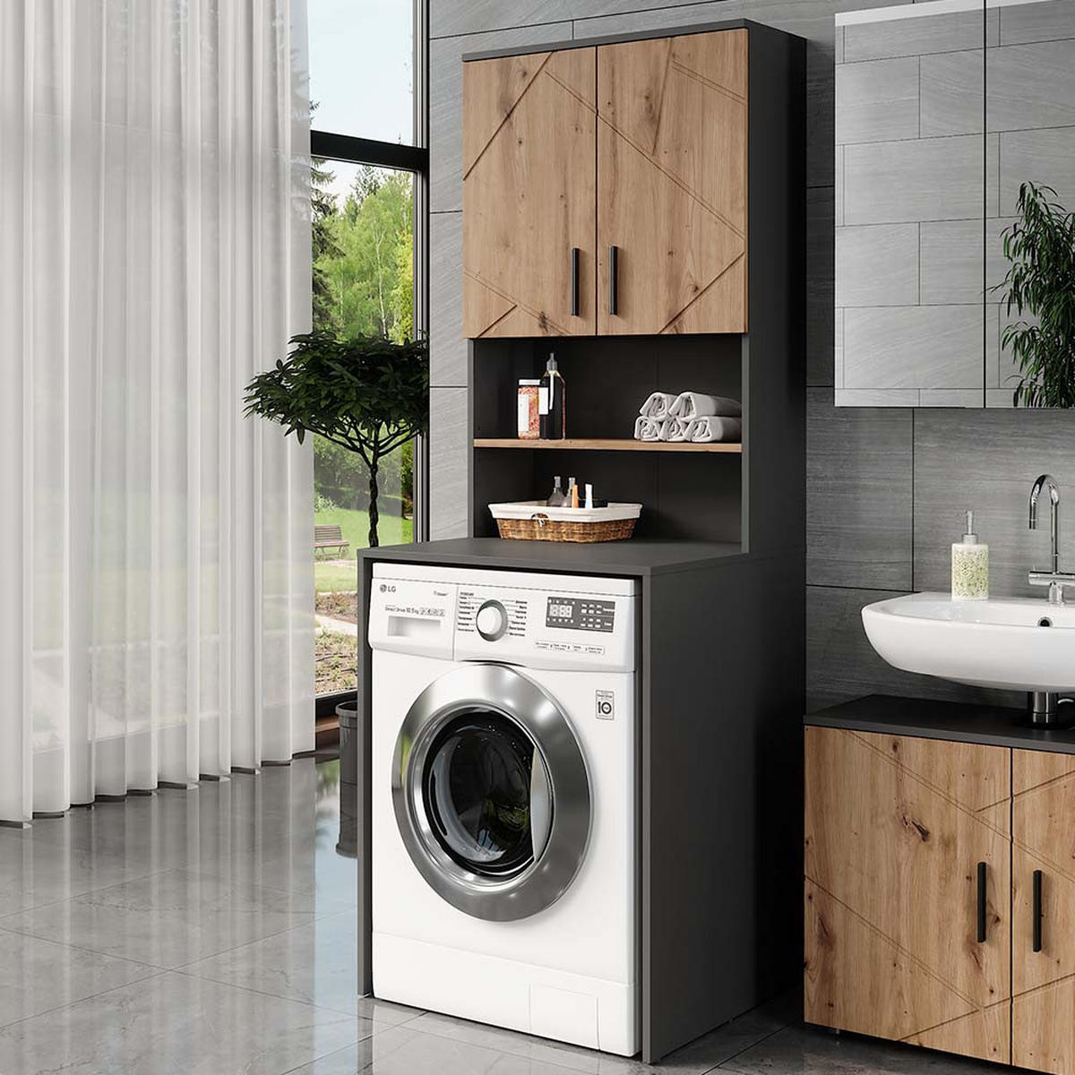 SKŘÍŇKA NA PRAČKU Irma Antracit - medově dubová/antracitová, kompozitní dřevo (68/88.5/60.1cm) - Vicco