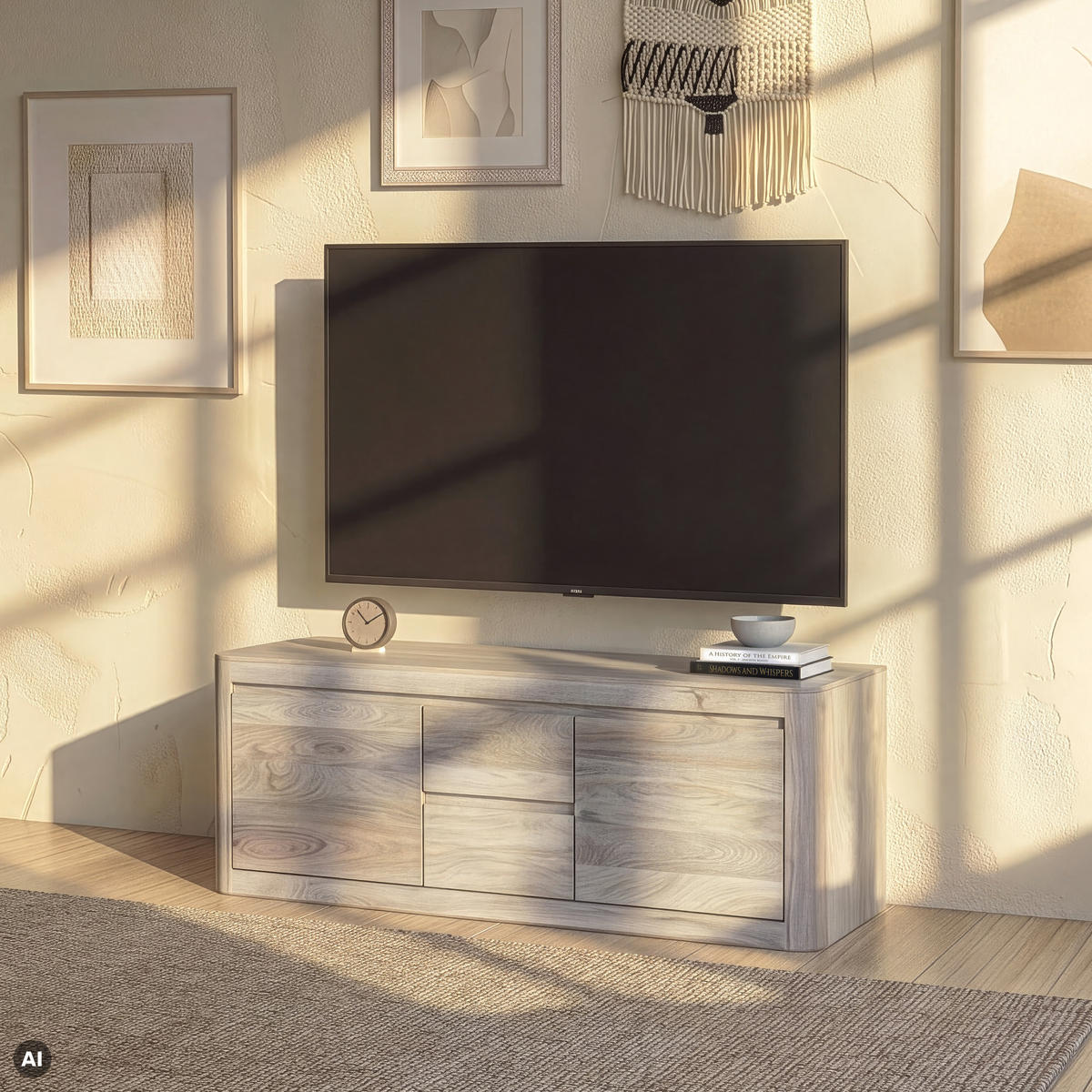 TV-BOARD Mango 147x40x58 weiß lackiert TORONTO #300 - Weiß, Holz (147/58/40cm) - Massivmoebel24
