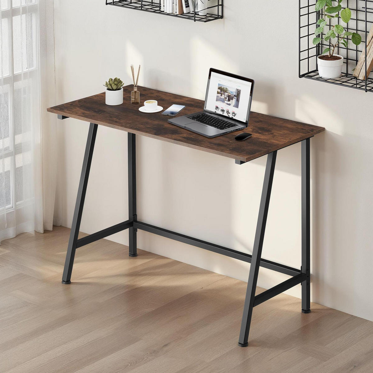 SCHREIBTISCH Newton,100 x 50 x 77 cm,Industrial Holz dunkel, rustikal - Rostfarben, Holzwerkstoff (100/50/77cm) - tectake