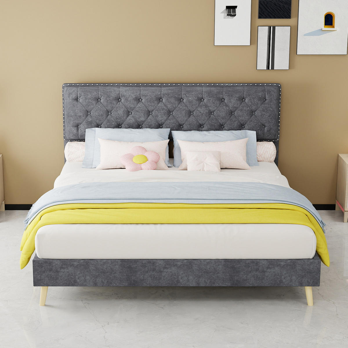 POLSTERBETT 160/200 cm DE-32971 mit Matratze Grau - Grau, Metall (160/200cm) - ComfortXL