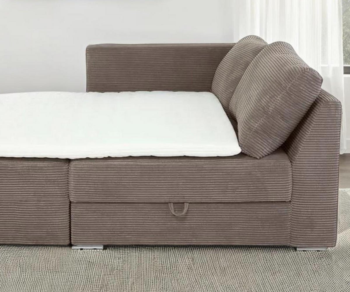 ECKSOFA-DAUERSCHLÄFER Boxspring Federkern Topper Bettkasten, seitenverkehrt montierbar B260/T181/H88 cm, Cord Braun Taupe / 15234 - Taupe/Chromfarben, Textil/Metall (260/181cm) - luma-home