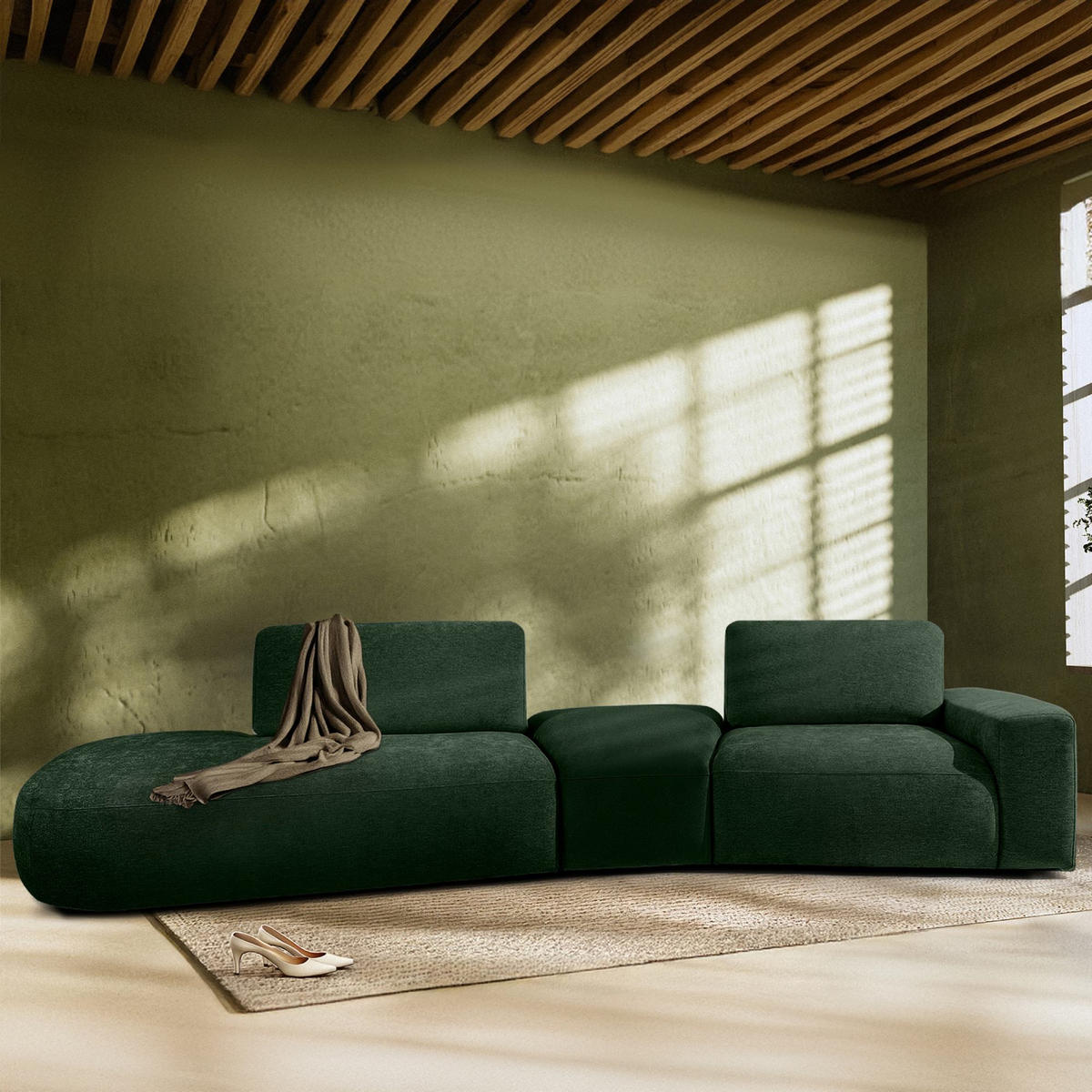 4-SITZER ECKSOFA ZUCCO Chenille links, Dunkelgrün - Dunkelgrün, Textil (350/84/105cm) - KONSIMO®