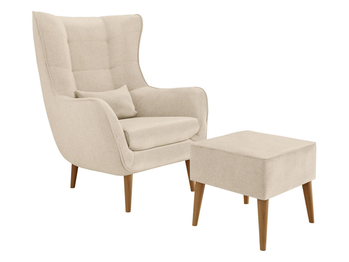 SESSEL Estjano mit Fußbank - Beige, Holz (80/106/95cm) - MIRJAN24