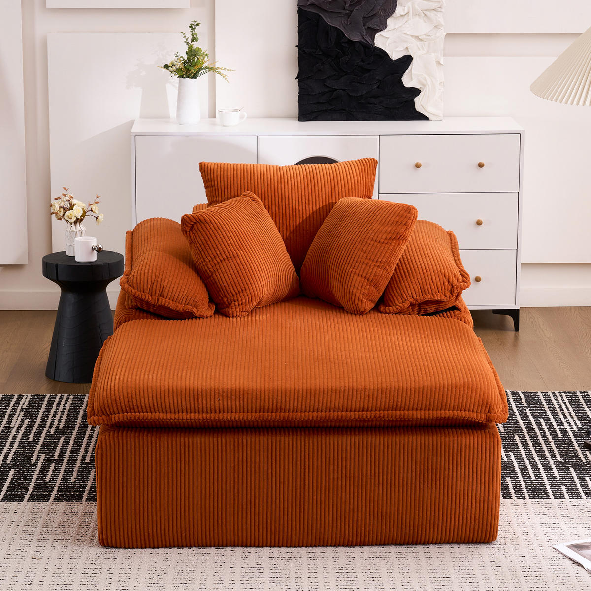 SOFA Cord Orange mit breiten Armlehnen und Kissen - Orange, Textil (177/92/122cm) - WISHDOR