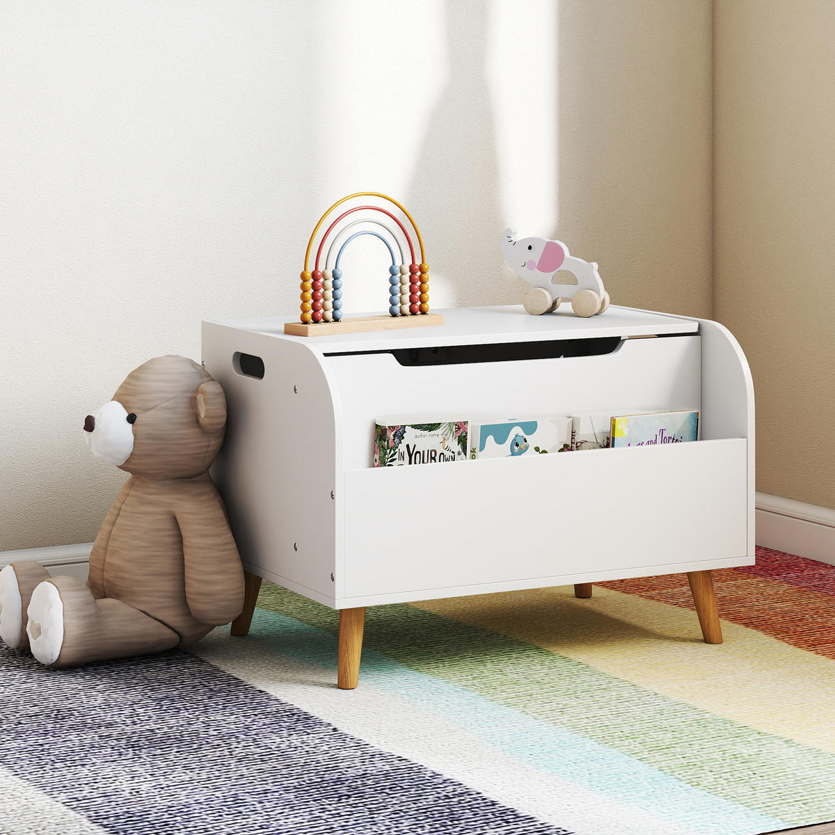 SPIELZEUGTRUHE DE-17281 2-in-1 mit Bücherregal & Sicherheitsscharnier Weiß - Weiß, Holzwerkstoff (40/60cm) - ComfortXL