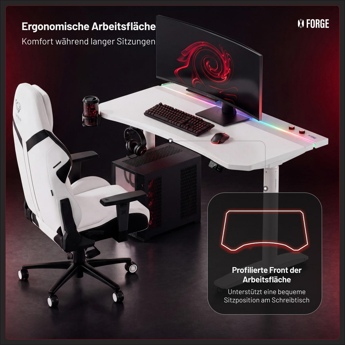 ELEKTRISCH verstellbarer Gaming-Schreibtisch X-Forge 120 x 70 cm - Weiß, Metall (70/160/73cm) - Diablo Chairs