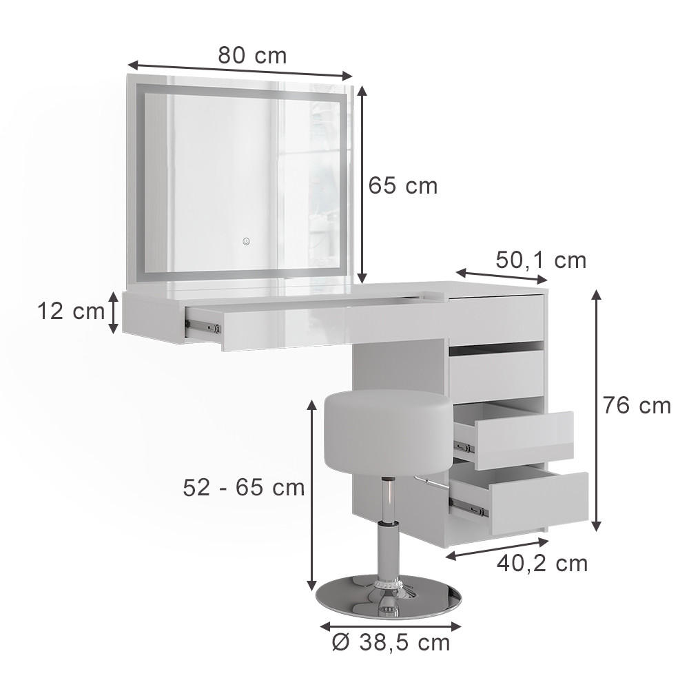 SCHMINKTISCH Sherry Weiß/Weiß Hochglanz 120 cm 4 Teile - Weiß Hochglanz, Holzwerkstoff (120/76/50.1cm) - Vicco