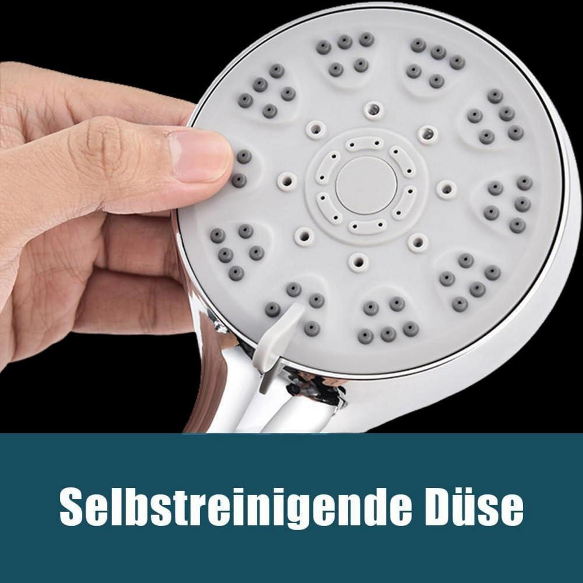 HANDBRAUSE mit Schlauch 1.5m 5 Strahlarten Wassersparend mit Stoppfunktion Chrom - Silberfarben, Kunststoff (9.5/12.7/24cm)