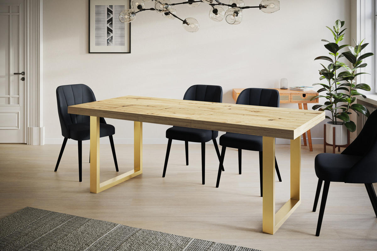 ESSZIMMERTISCH LOFT-U, ausziehbarer Tisch 140-240X80X77 cm, Farbe: ARTISAN, mit Metallbeinen in Farbe Gold - Hellbraun/Goldfarben, Holzwerkstoff (140/80/77cm) - Alpi-Möbel