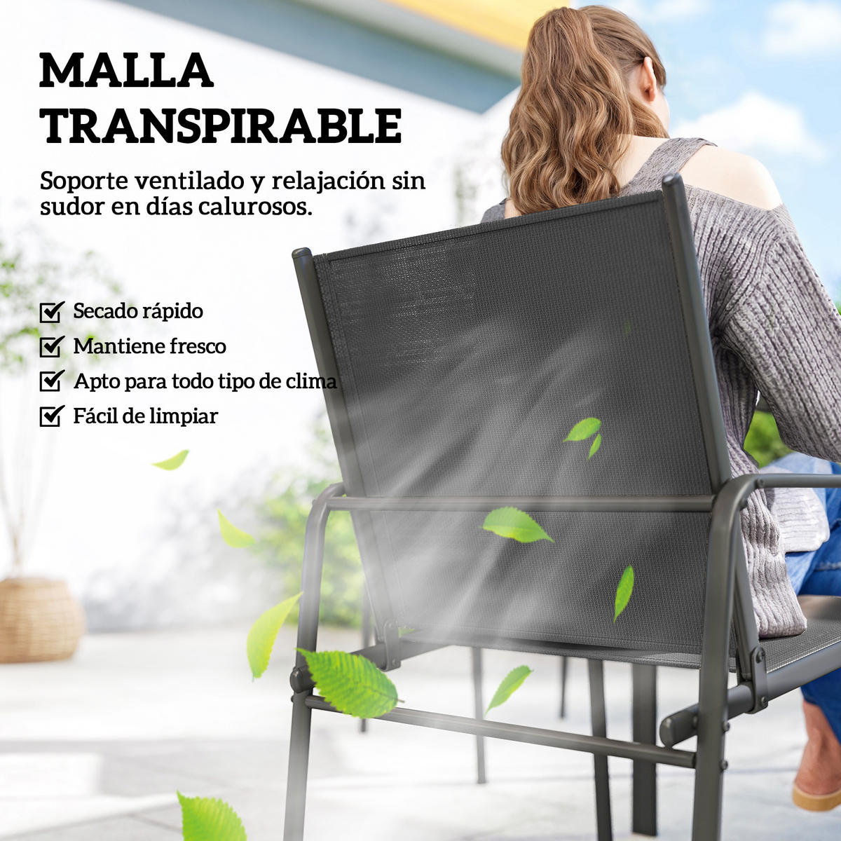 GARTENMÖBEL-SET,HOLZOPTIK Tisch+6 atmungsaktive Stühle,schwarz - Schwarz, Metall - Vallsero