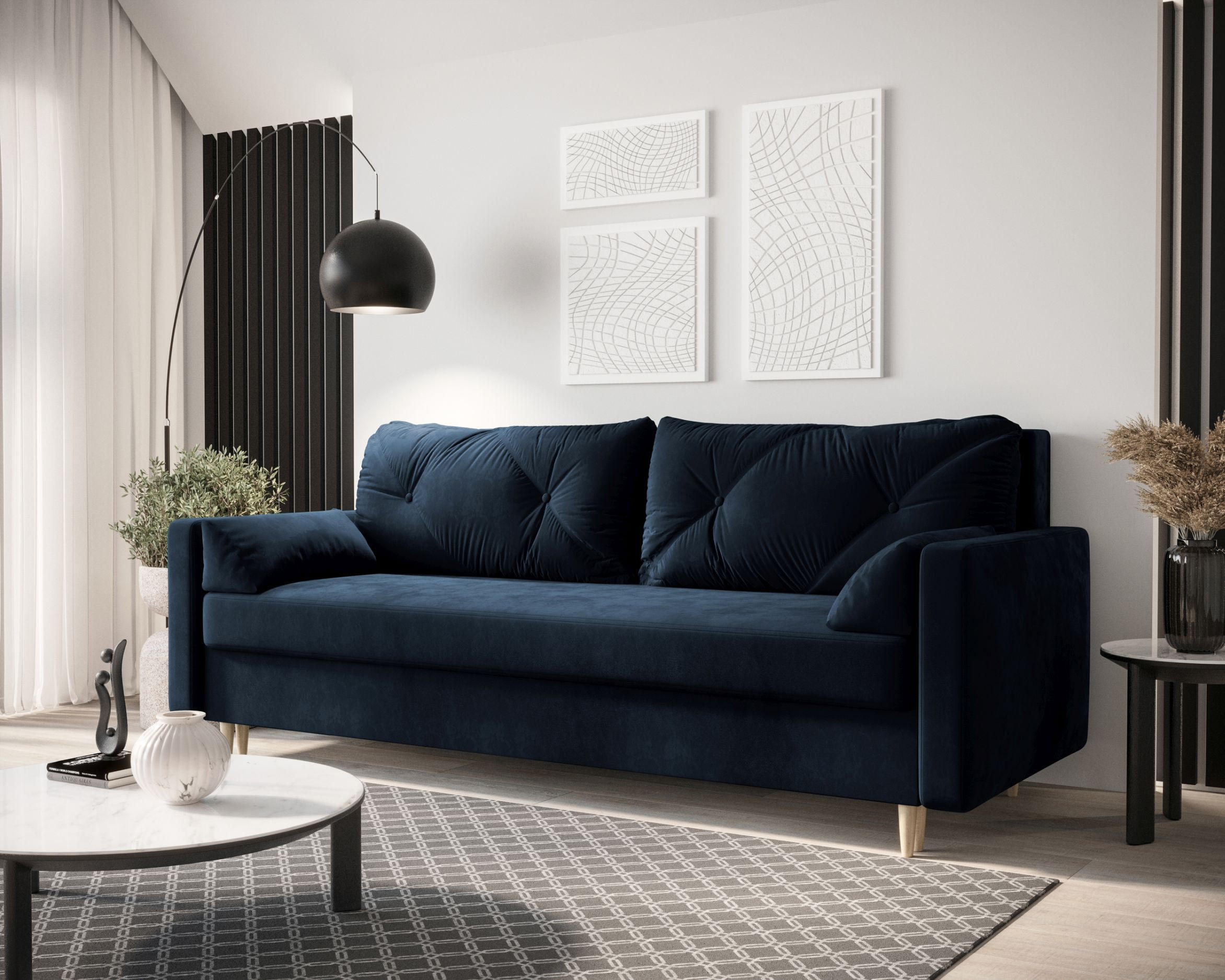 SOFA ASTRA mit Schlaffunktion ITAKA 11 mit Stauraum - Dunkelblau, Textil (90/88/228cm) - Bedante
