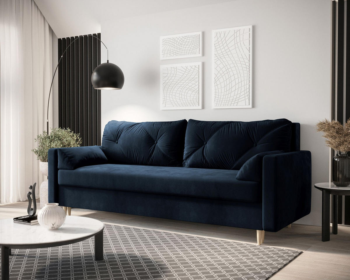 SOFA ASTRA mit Schlaffunktion ITAKA 11 mit Stauraum - Dunkelblau, Textil (90/88/228cm) - Bedante