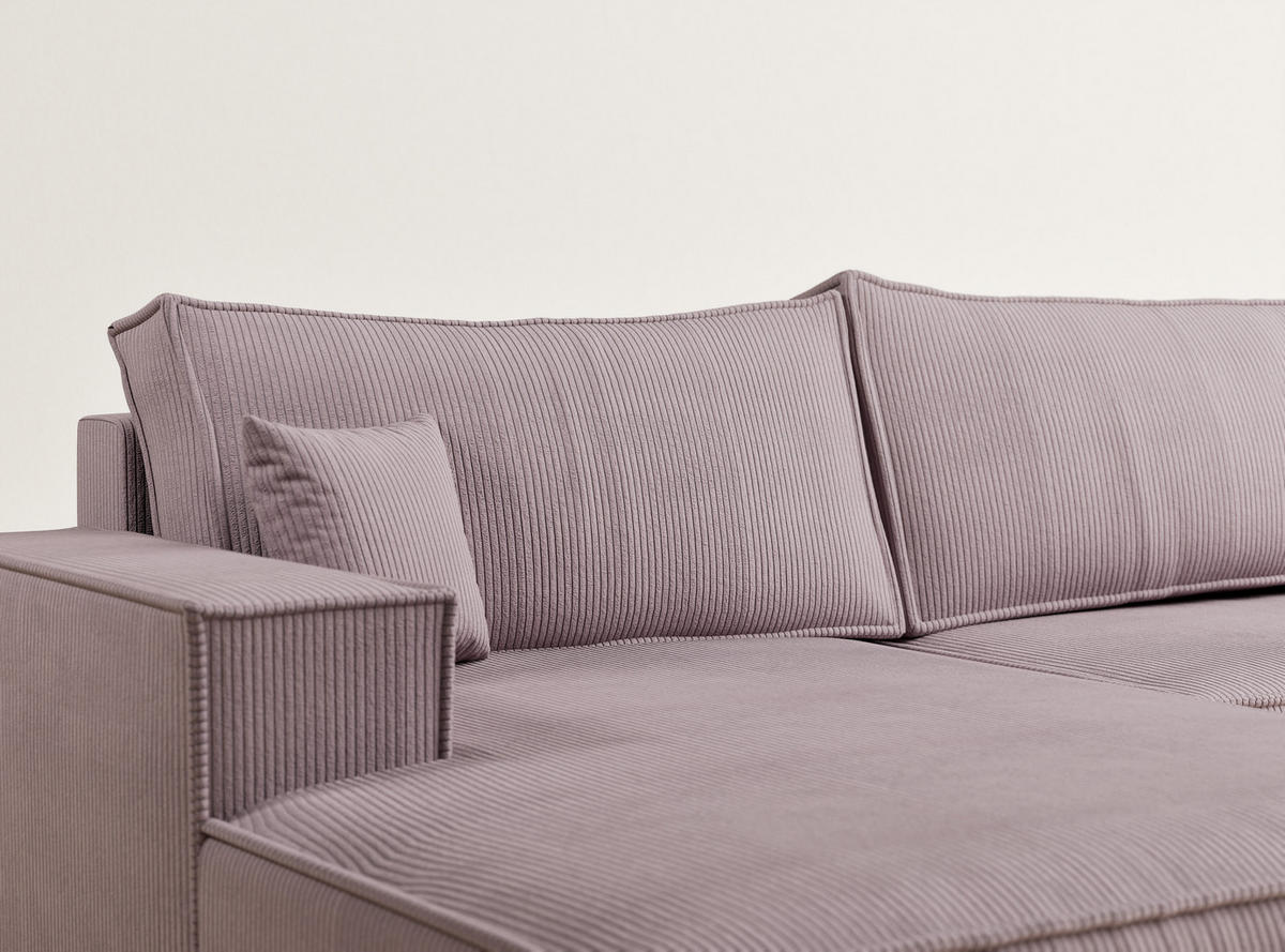 WOHNLANDSCHAFT Kyoto Lila Samtstoff - Flieder/Schwarz, Holz/Holzwerkstoff (398/70/148cm) - Maison de Reve