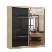 SCHWEBETÜRENSCHRANK Multi 31 Sonoma Eiche, Schwarz + Spiegel, mit LED-Beleuchtung 203 cm - Alufarben/Schwarz, Glas/Holzwerkstoff (203/218/61cm) - imoebel24